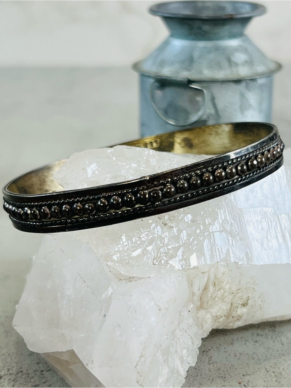 Mexico Solid Sterling Silver Bangle 8in Rustic Boho